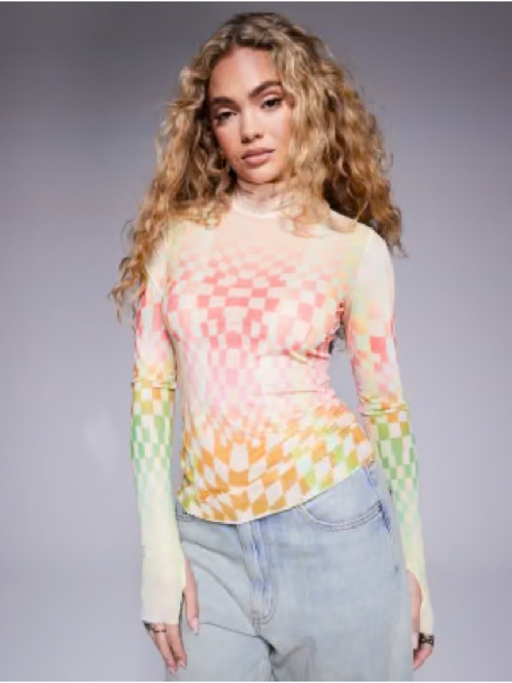 AFRM Checkerboard Fade Long Sleeve Top - Multicolor